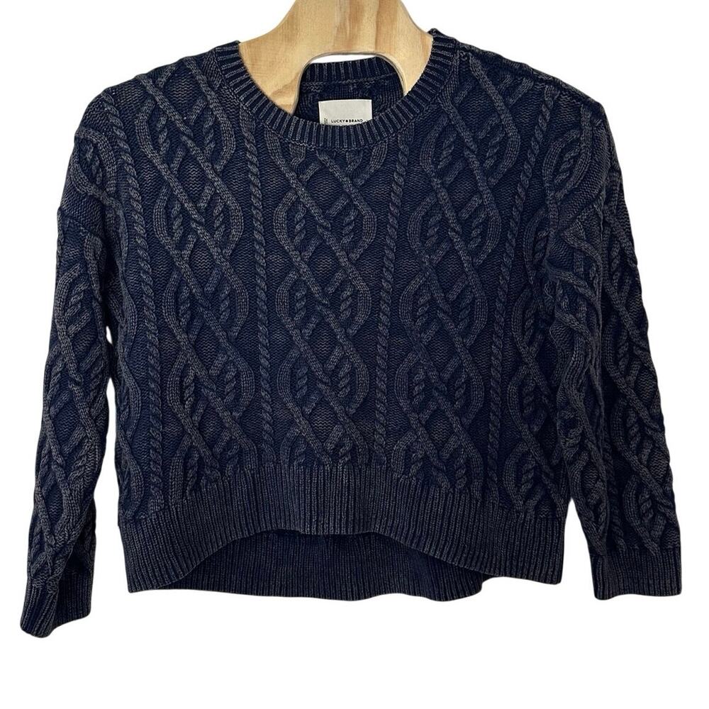 Lucky Brand Fisherman Old Money Preppy Cable Knit Pullover Sweater Size L Blue